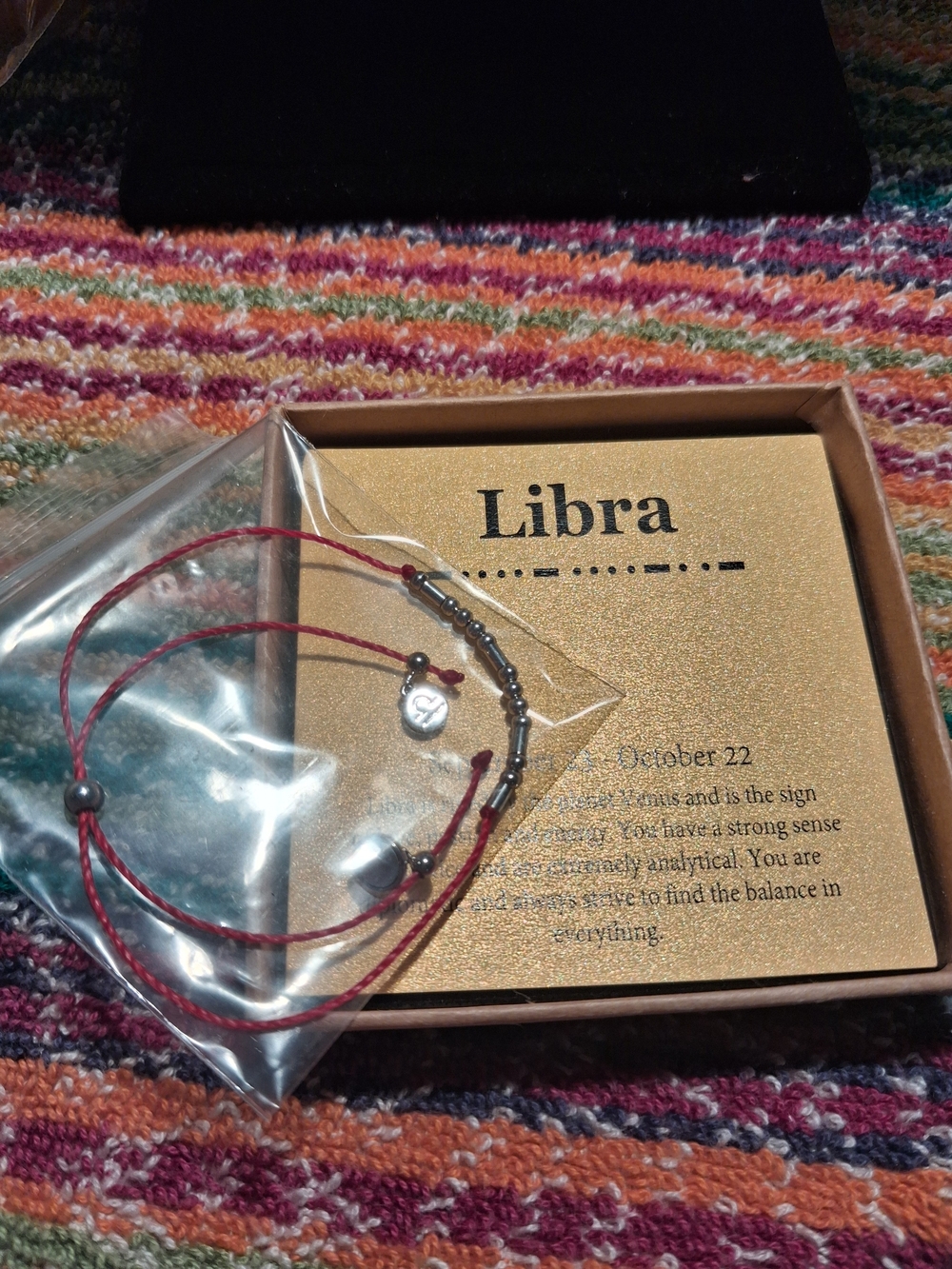Libra Zodiac Morse Code Red String Cord Bracelet Gift Box Set Astrology New
